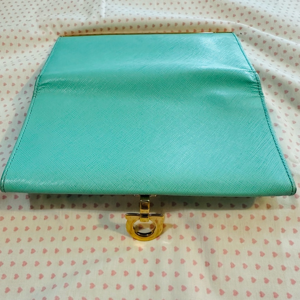 Salvatore Ferragamo Turquoise Wallet with Gold Detail - Picture 12 of 14